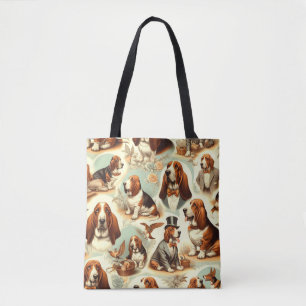 Vintages Basset Hound Nahtlose Illustration Tasche