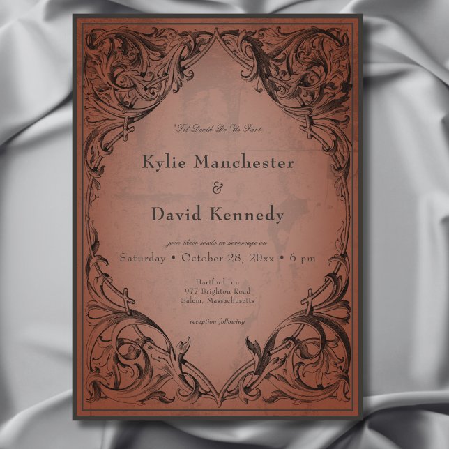 Vintages Bat bis zum Todestraffen Einladung (Vintage Bat Until Death Rust Wedding Invitation)