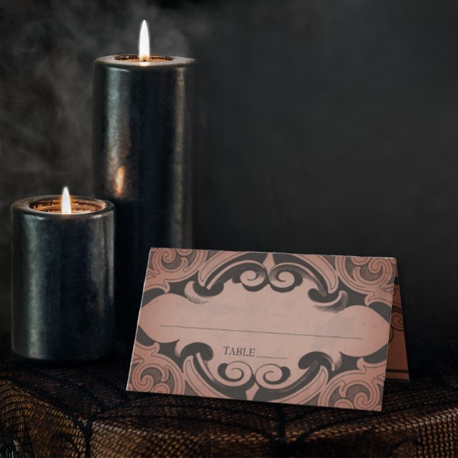 Vintages Bat bis zum Todestraffen Platzkarte (Vintage Bat Until Death Rust Wedding Place Card)