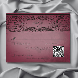 Vintages Bat-to-Death-Burgund-Hochzeit RSVP Karte
