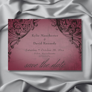 Vintages Bat-to-Death-Burgund-Hochzeit Save The Date