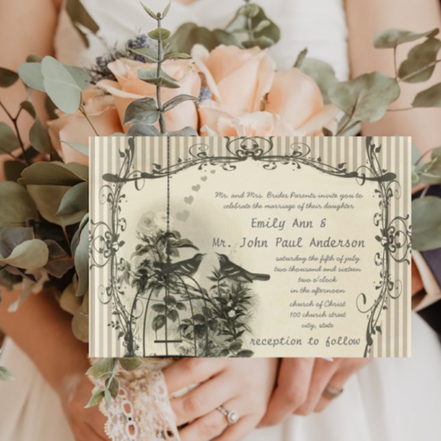 Vintages Bauernhaus Birdcage Lovebird Wedding Einladung (Von Creator hochgeladen)