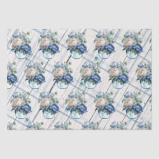 Vintages Bauernhaus Blue Kariert Peak Blume Multi Seidenpapier