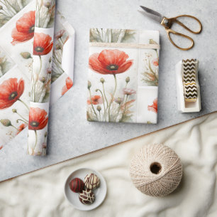 Vintages Bauernhaus Dekor Roter Mohn Garten Blume Geschenkpapier