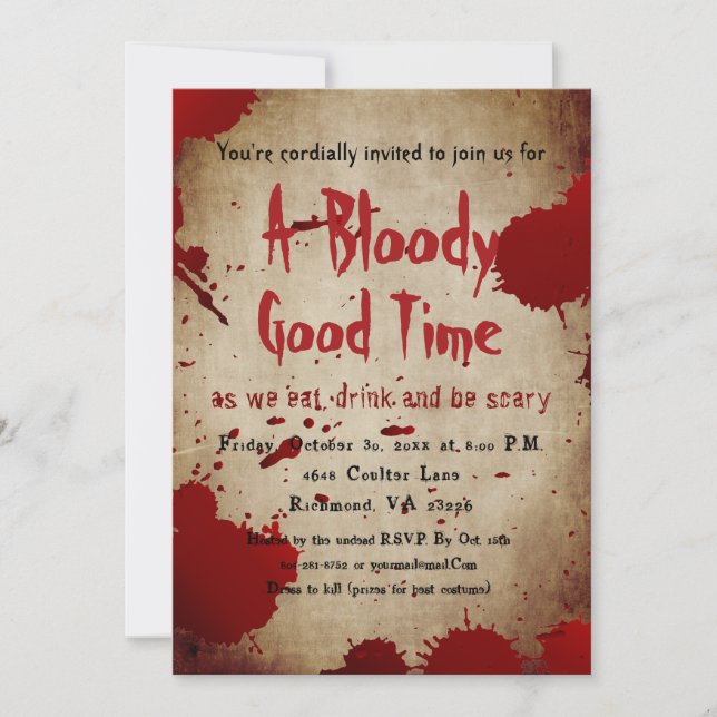 Vintages Beängstigendes Bloody Spritzer Halloween- Einladung (Vorderseite)