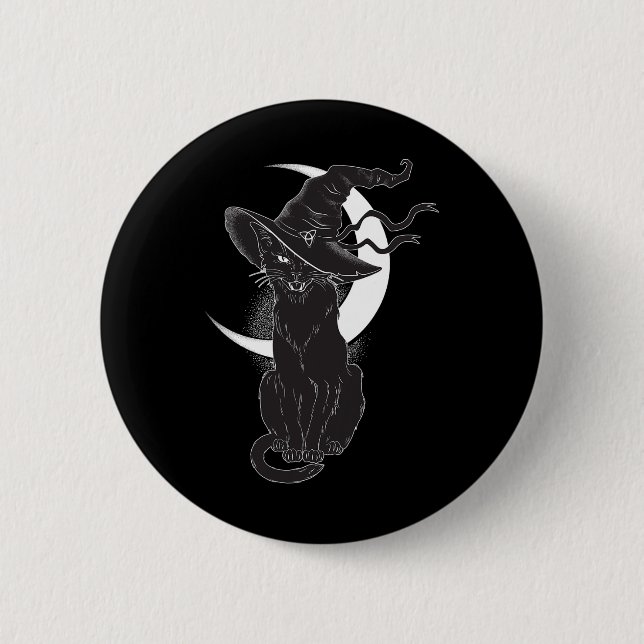 Vintages Beängstigendes Halloween-Katzenkostüm Hex Button (Vorderseite)