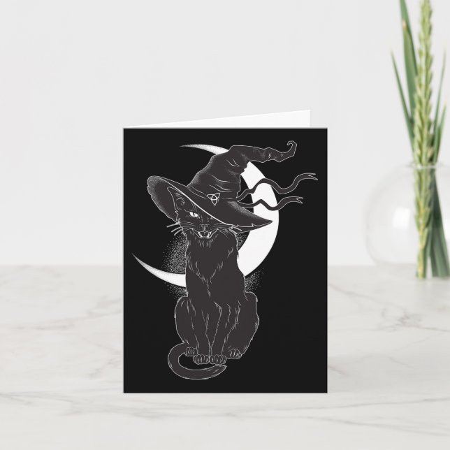 Vintages Beängstigendes Halloween-Katzenkostüm Hex Karte (Vorderseite)