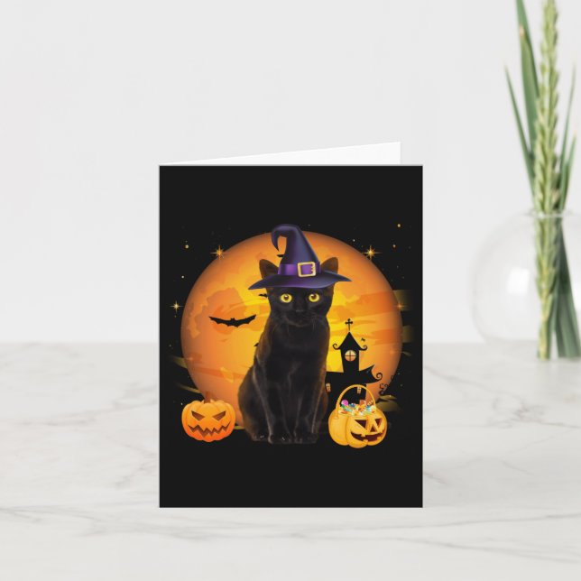 Vintages Beängstigendes Halloween-Katzenkostüm Hex Karte (Vorderseite)