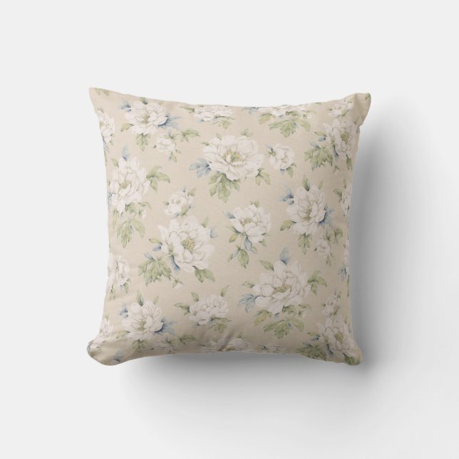 Vintages beige Blumenkissen Kissen (Vorderseite)