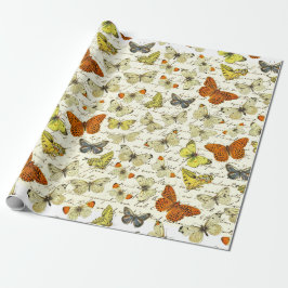 Vintages Beige-Gelbes Schmetterlingsmuster Geschenkpapier