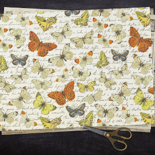 Vintages Beige-Gelbes Schmetterlingsmuster Seidenpapier
