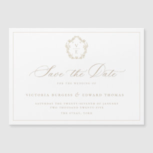 Vintages Beige Monogram-Wappen Save the Date Magnetkarte