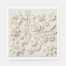 Vintages, besticktes Blumendesign aus Elfenbein Serviette
