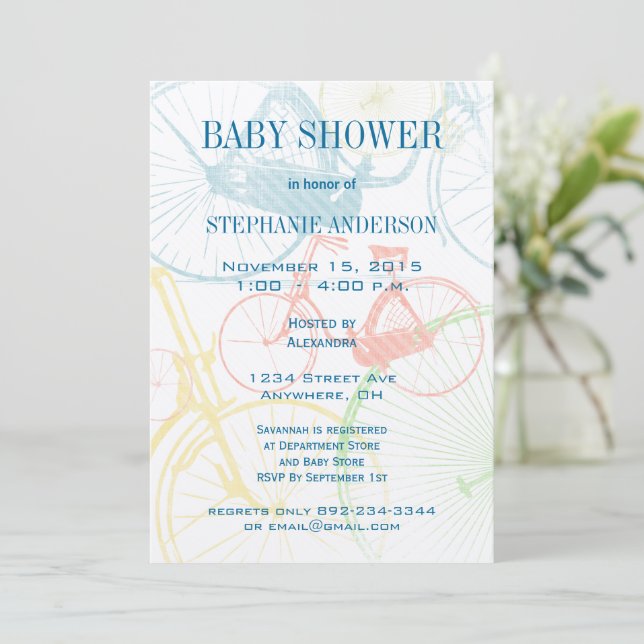 Vintages Bicycle Baby Boy Dusche Einladungen (Stehend Vorderseite)