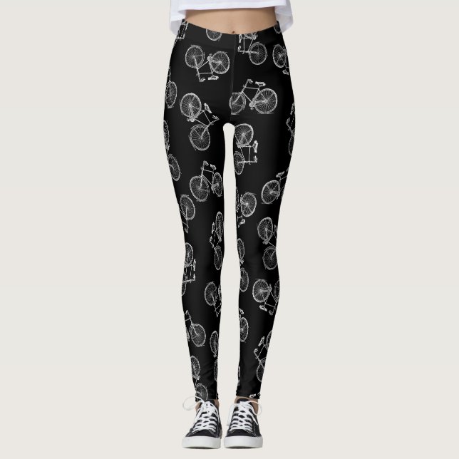 Vintages Bicycle Print Muster Classic Bikes Black Leggings (Vorderseite)