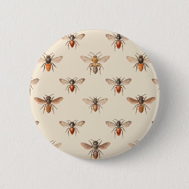 Vintages Bienen-Illustrations-Muster Button (Vorderseite)