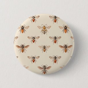 Vintages Bienen-Illustrations-Muster Button