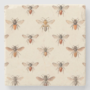 Vintages Bienen-Illustrations-Muster Steinuntersetzer