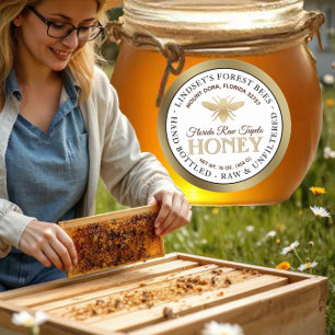 Vintages Bienenhonigetikett Handflasche Roh Runder Aufkleber