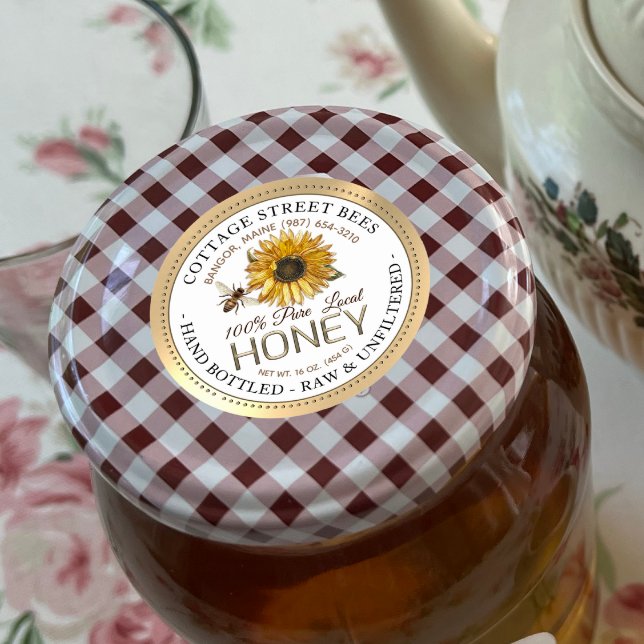 Vintages Bienenhonigetikett Handflasche Roh Runder Aufkleber (Von Creator hochgeladen)
