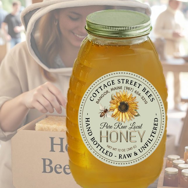 Vintages Bienenhonigetikett Handflasche Roh Runder Aufkleber (Von Creator hochgeladen)