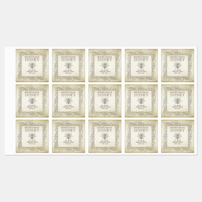 Vintages Bienenhonigglas Etiketten (Blatt)