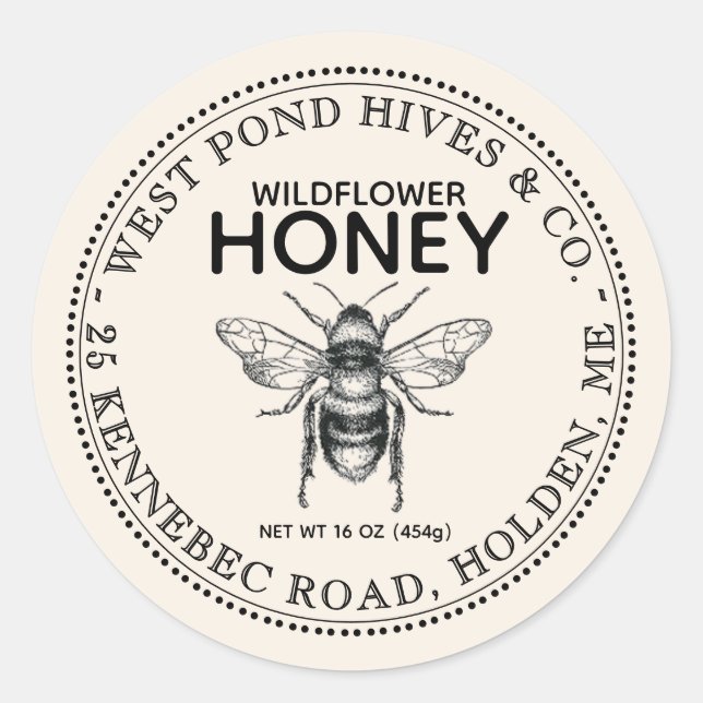 Vintages Bienenhoniglabel Runder Aufkleber (Vorderseite)