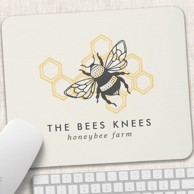 Vintages Bienenlogo Rustikale Honigbiene Mousepad (Von Creator hochgeladen)