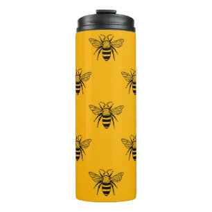 Vintages Bienenmuster, schwarz gelb. Thermosbecher