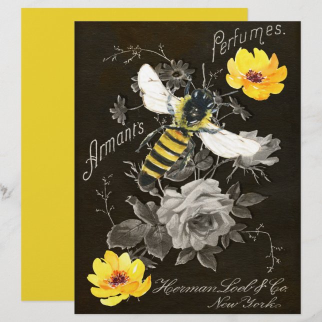Vintages Bienenschmuckpapier (Vorne/Hinten)