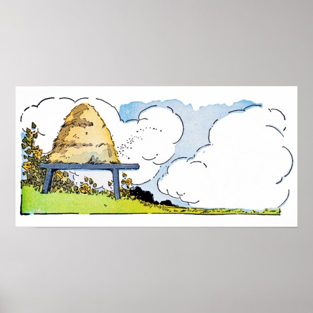 Vintages Bienenstock mit Wolken Landschaft Küche Poster (Vorne)