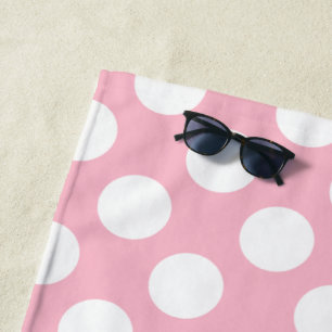 Vintages Big Polka Dots Weißes Pastellrosa Muster Strandtuch