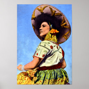 Vintages Bild von Senorita in der traditionellen Poster