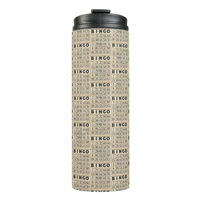 Vintages Bingo-Kartenmuster Thermosbecher (Vorderseite)