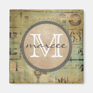 Vintages Bingo Rustikale Monogramm Magnet