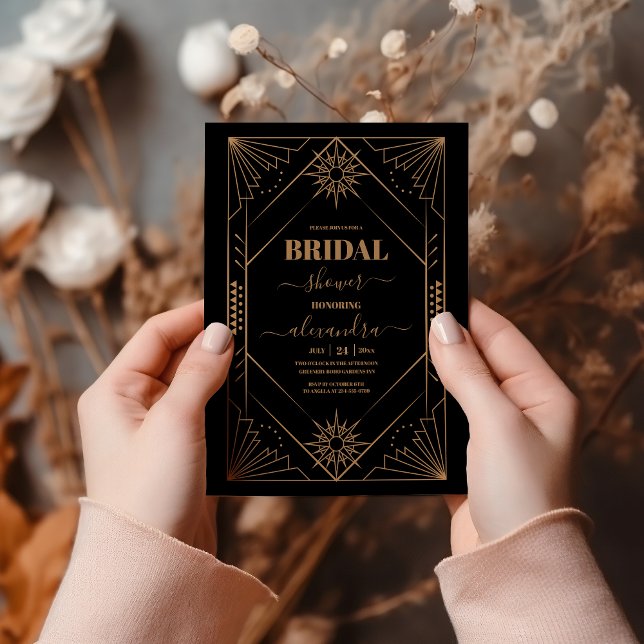 Vintages Black and Gold Art Deco Brautparty Einladung (Von Creator hochgeladen)