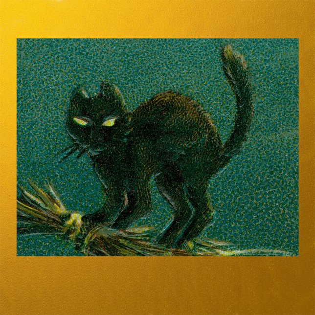 Vintages Black Cat Riding auf Broom Halloween Poster (Von Creator hochgeladen)
