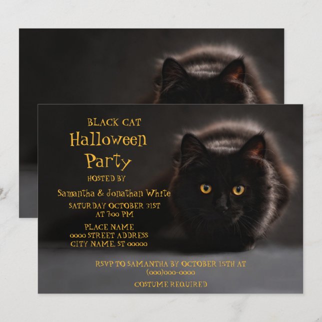 Vintages Black Cat Spooky Evil Halloween-Party Einladung (Vorne/Hinten)
