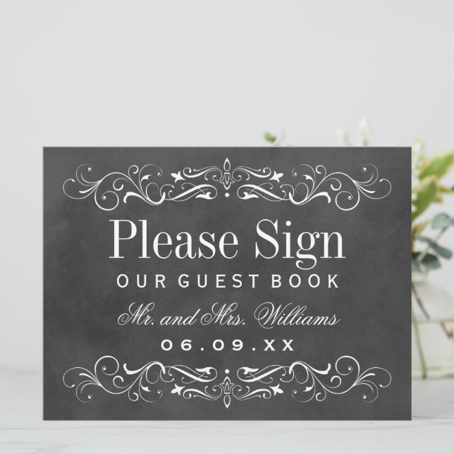 Vintages Black Chalkboard Wedding Guest Book (Stehend Vorderseite)