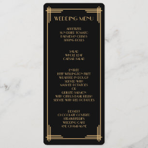Vintages Black Gatsby Art Deco Wedding Menü Menükarte