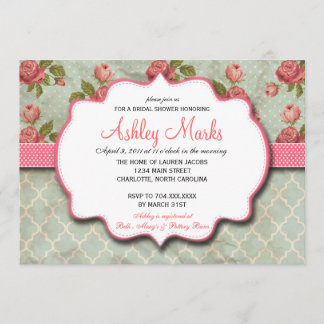 Vintages Blau-Rosa Shabby Chic Dusche einladen Einladung