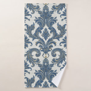 Vintages Blau und Gold Barock Damask Badehandtuch