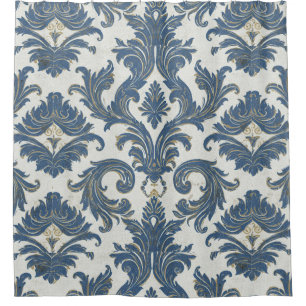Vintages Blau und Gold Barock Damask Duschvorhang