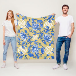 Vintages Blau und Goldflorale Chinoiserie Fleecedecke