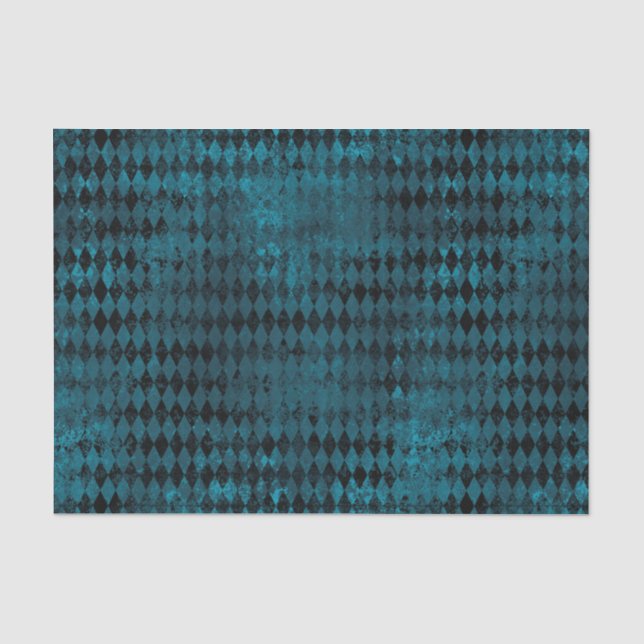 Vintages Blau- und Schwarz-Harlequin-Muster Seidenpapier (Vorderseite)