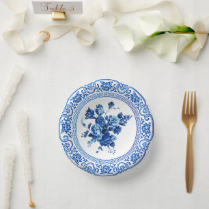 Vintages Blau und Weiß Pappteller
