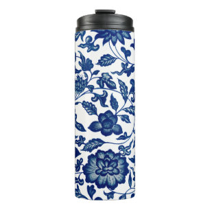 Vintages Blau und Weiß Thermosbecher