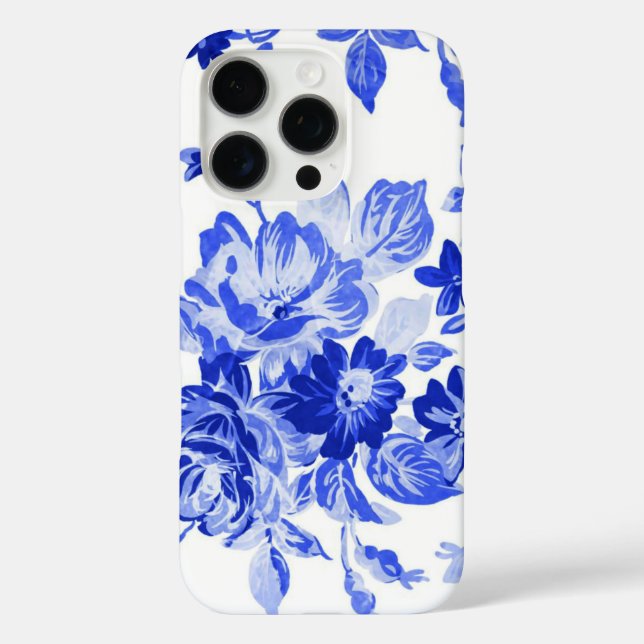 Vintages Blau-Weiß-Muster iPhone 16 Pro Hülle (Rückseite)