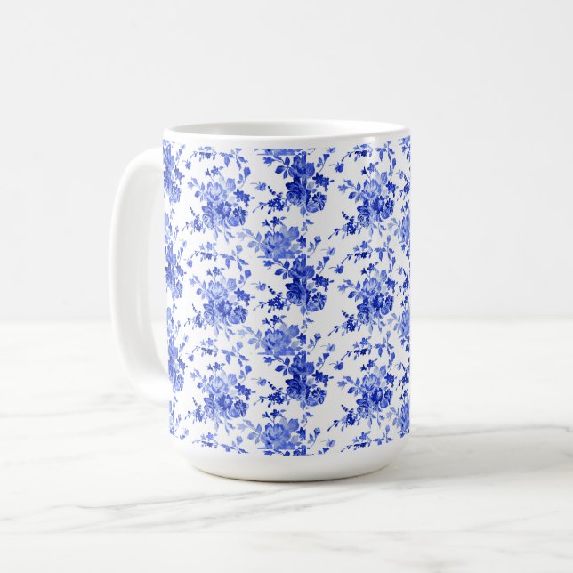 Vintages Blau-Weiß-Muster  Kaffeetasse (Vorderseite Links)