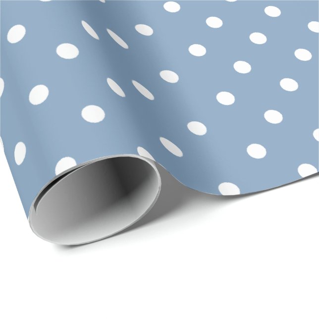 Vintages Blau | White Polka Dot Wrapping Paper Geschenkpapier (Rolleneckpunkt)